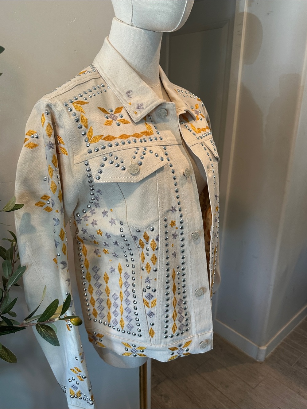 MOTHER The Bruiser Appliquéd Studded Denim Jacket New! - Picture 11 of 16